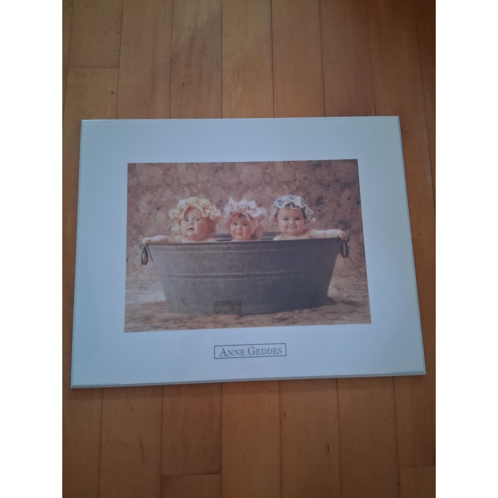 Anne Geddes Three Babies in a Tub Wood Plaque Wall Art Nursery Photography Print
